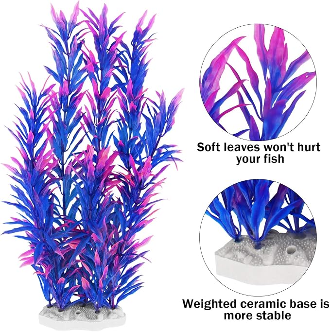 MyLifeUNIT Fish Tank Plants, 10 Pack Artificial Aquarium Plants for Decorations (Blue)
