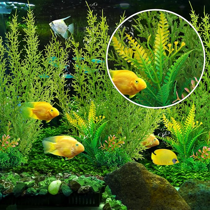 QUOZUO Fish Tank Accessories Large Plants, Green Fish Tank Decorations, Aquarium Decor Plastic Plants 3pcs