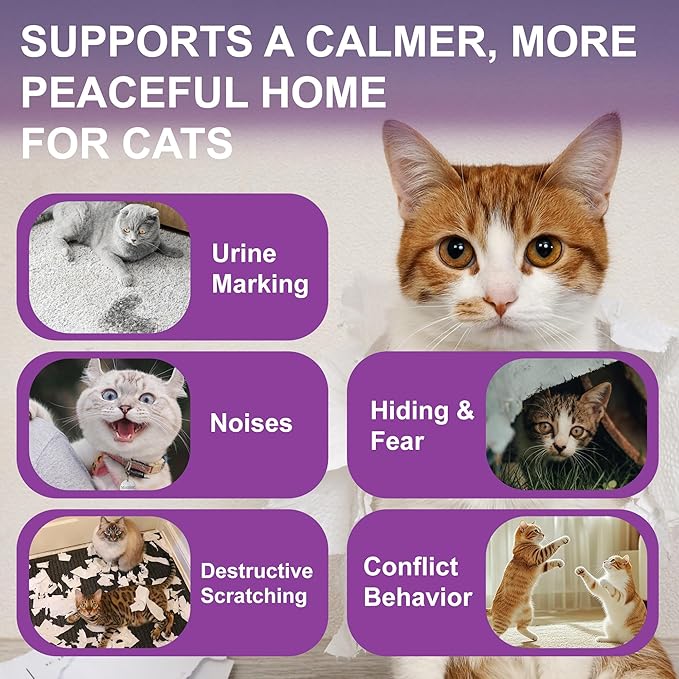 Cat Calming Pheromone Diffuser, Cat Anxiety Relief Diffuser Plug in Calmer with 2 Diffusers & 4 Refills, Reduce Cat Anxiety, Cat Fighting, Urine Marking, Scratching & Stress 48ml/Bottle for All Cats