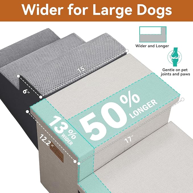 Zerbuger Dog Stairs with Storage 23" H, 4-Step Wider Dog Steps for High Beds Window, Folding Sturdy Pet Stairs Gift for Small/Medium/Large Old Dogs Cat, Ramp for Climbing Car Up to 200 lbs, Beige