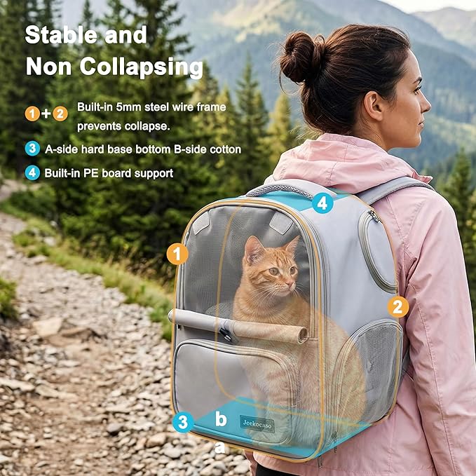 Cat Backpack Carrier Expandable, Breathable Mesh & Lockable Zippers & Shaded Curtains & Multi-Entry, Pet Backpack for Kitty Puppy Small Dogs Up to 18lbs for Travel, Hiking, Car, Vet(Light Grey)