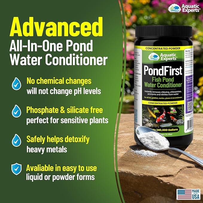 PondFirst Pond Water Conditioner - Concentrated Instant Dechlorinator for Fish Ponds, Makes Water Safe for Koi and Goldfish, Made in The USA, Aquatic Experts (Powder - 1 Kilogram)