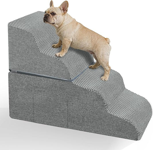 Dog Stairs for Bed, 19" H 4-Step Dog Steps for Window Seat & Loft Couch, Non-Slip Stable Pet Stairs for Small & Senior Dogs, Senior-Friendly Gentle Steps, Foldable Doggy Stairs for Resting