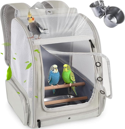 halinfer Front Zipper Opening Bird Carrier Backpack and Clamp Cups