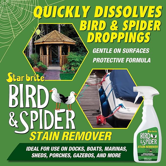 STAR BRITE Spider & Bird Stain Remover Spray - Quickly Dissolve Bird Droppings & Clean up Spider Mess - Won't Remove Polish or Wax (095122SS)