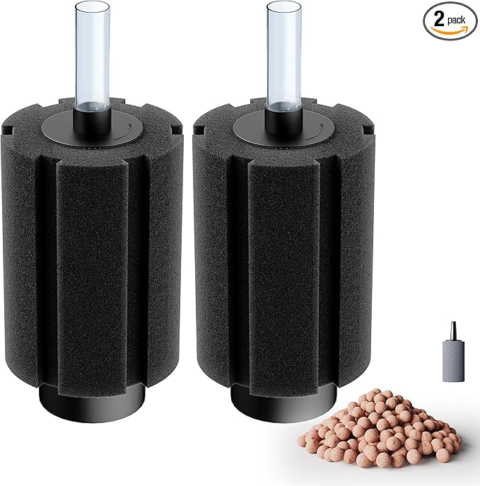 Aquarium 80-150 Gallon 2 Pack Sponge Filter with Air Stone and Ceramic Media Quiet Fish Tank Filters fit Breeding Fry Betta Shrimp Fish Tank