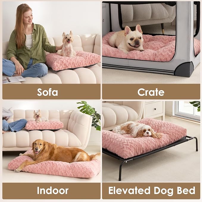 EHEYCIGA Washable Medium Dog Bed for Crate 29x21 Inch, Kennel Pad for Dogs Up to 35 lbs, Plush and Comfy Pet Sleeping Mat, Pink