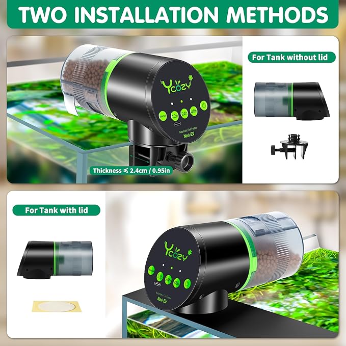 Ycozy Automatic Fish Feeder Rechargeable with USB Cable Moisture-Proof Intelligent Electric Fish/Turtle Feeder for Aquarium & Fish Tank (Plug Powered-EV)