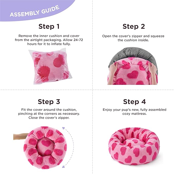 Lesure Shown on TV Donut Large Dog Bed - XL Round Beds Indoor Calming Valentine's Day Gift for Pets, Washable Cute Home Decor Beds with Jacquard Shaggy Plush & Anti Slip Bottom, 36 Inch, Lover Hearts