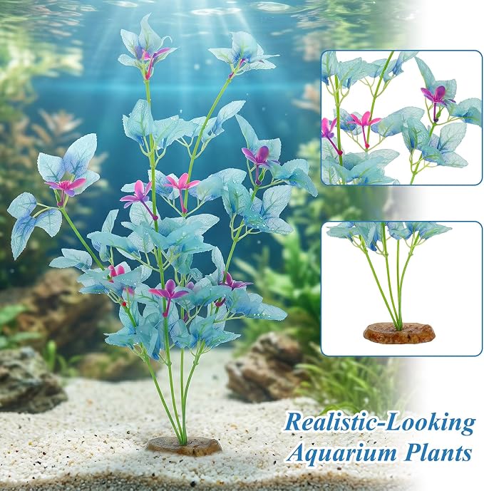 2Pcs Silk Aquarium Plants 13" Cyan Silk Plants for Fish Tank Goldfish | Tall Fish Tank Decorations, and Freshwater Betta Habitat, for Miniature Eco Enthusiasts