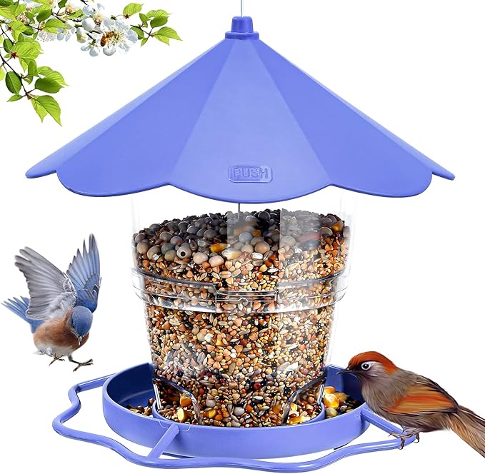 Hanizi Wild Bird Feeders for Outside, Hanging Bird Feeder Squirrel Proof, Outdoor Birds Feeders Wild Bird Seed, Garden Yard Decoration (Purple)