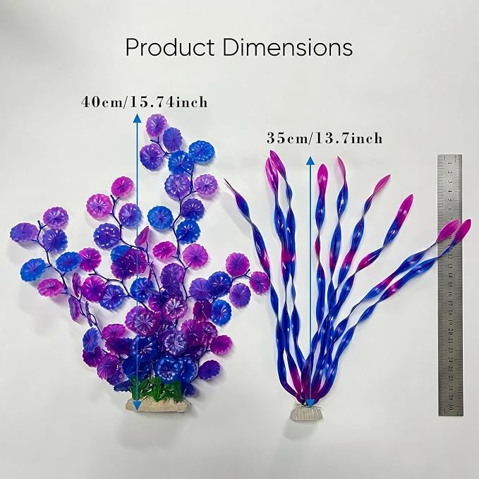 LIYAOLI Silk Aquarium Plants Decorations 12 Inch 2 Pack – Realistic Artificial Fake Plants for Betta Fish Tank Decor Accessories (2Pack-Purple)