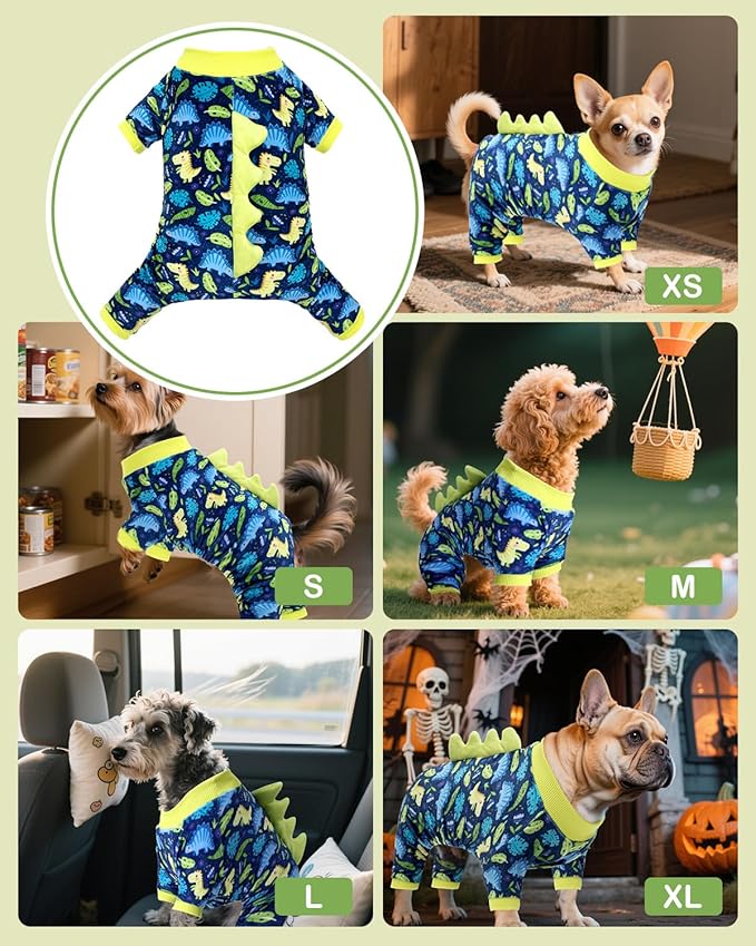 CuteBone Dinosaur Costume Dog Pajamas, Stretchy Spandex Crystal Velvet Sleepwear Coat for Small Dogs, Soft & Warm Pet Outfit Clothes for Cold Weather, Cozy Pullover Design COSP10XL