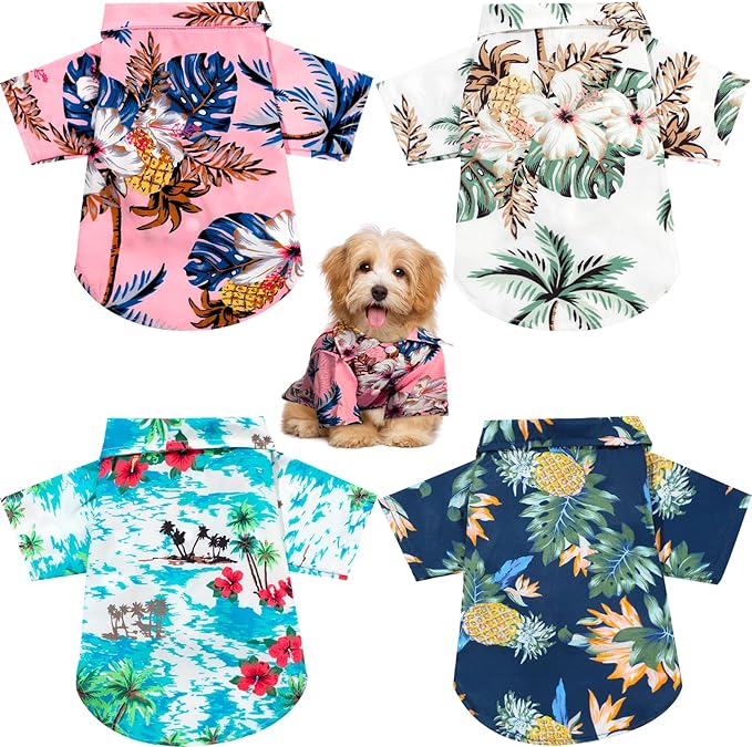 Weewooday 4 Pieces Small Pet Summer T-Shirts Hawaii Style Floral Pet Dog Shirt Breathable Cool Clothes Beach Seaside Puppy Sweatshirt for Puppy(Floral Style,2X-Large)