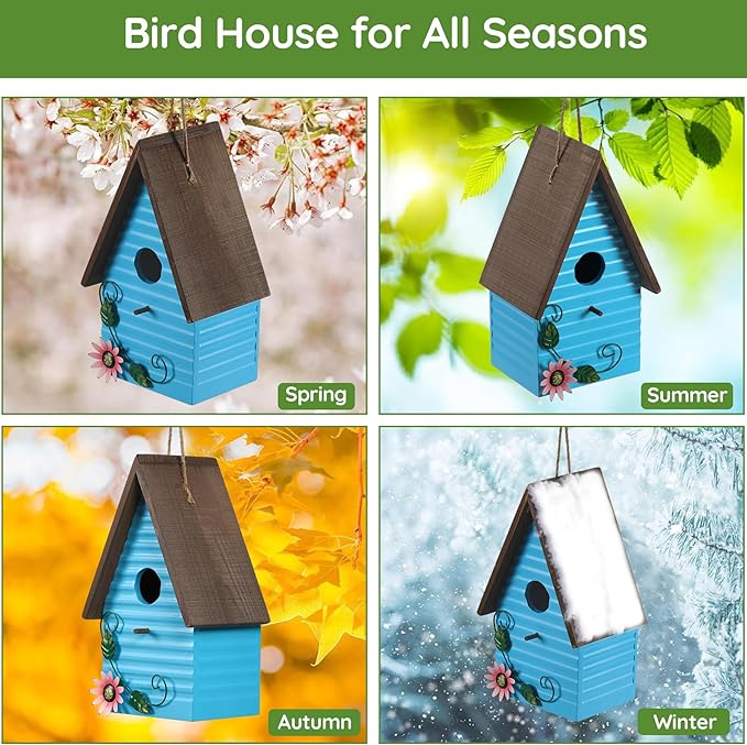 Bluebird Houses for Outside,Blue Bird Houses for Outdoors,Hanging Birdhouses for Outdoors,Wooden Hummingbird House for Outside,Country Style Bird Nest Box,Yard Decorative Gift for Bird Lovers