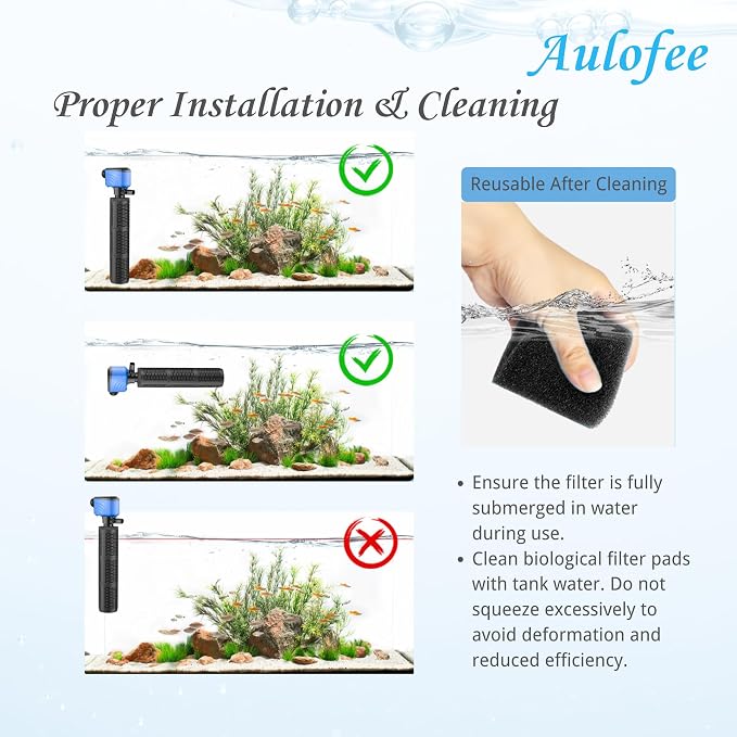 100-300 Gallon Submersible Aquarium Filter, Internel Fish Tank Filters for Large Tanks, Whisper Turtle Tank Filter for Small Pond, Saltwater & Freshwater, 15.5-Inch