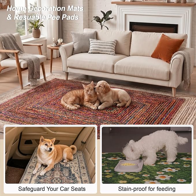 Washable Pee Pads for Dogs, Reusable Puppy Potty Training Pads, Ultra-Absorbent Thick Waterproof Leak-Proof Non-Slip Pads & Mat for Crate, Playpen, Floor, Whelping & Housebreaking , 2 Pack 36"x72"