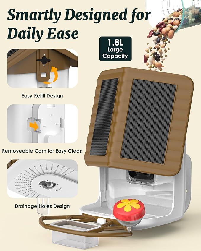 Bird Feeder with Camera Solar Powered, 2K Live Arrival Alert Auto Capture Video with 32GB TF Card, AI Identify Smart Camera Bird Feeder Ourdoor Backyard Gift for Mom Dad Birdlover, 2.4G WiFi