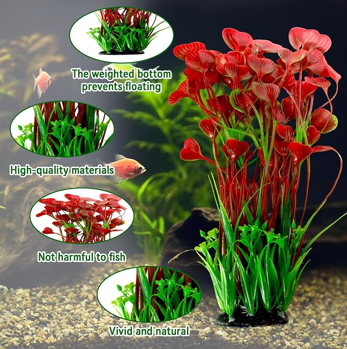 kathson Tall Plastic Aquarium Plants,16 Inches Artificial Plant for Fish Tank Large Silk Aquarium Plants Decor Freshwater and Saltwater Fish Tank Seaweed Decorations for Small Tanks