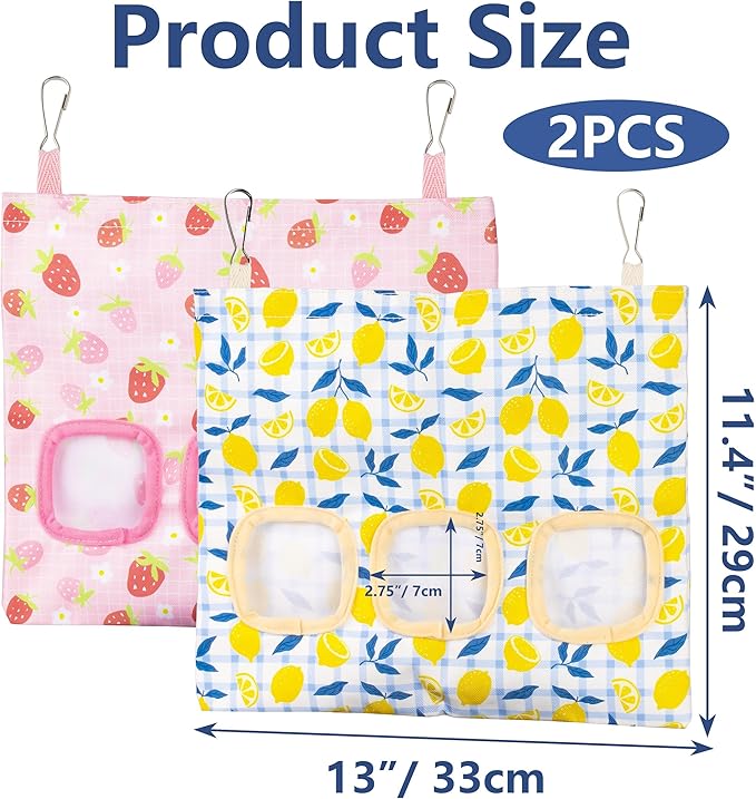 Lesnala 2pcs Bunny hay feeder Rabbit hay feeder bag Hanging guinea pig hay bag Large capacity cotton canvas fabric hay bag for Rabbits Bunny Chinchillas Hamsters and Other Small Pets(3 Holes,2 styles)