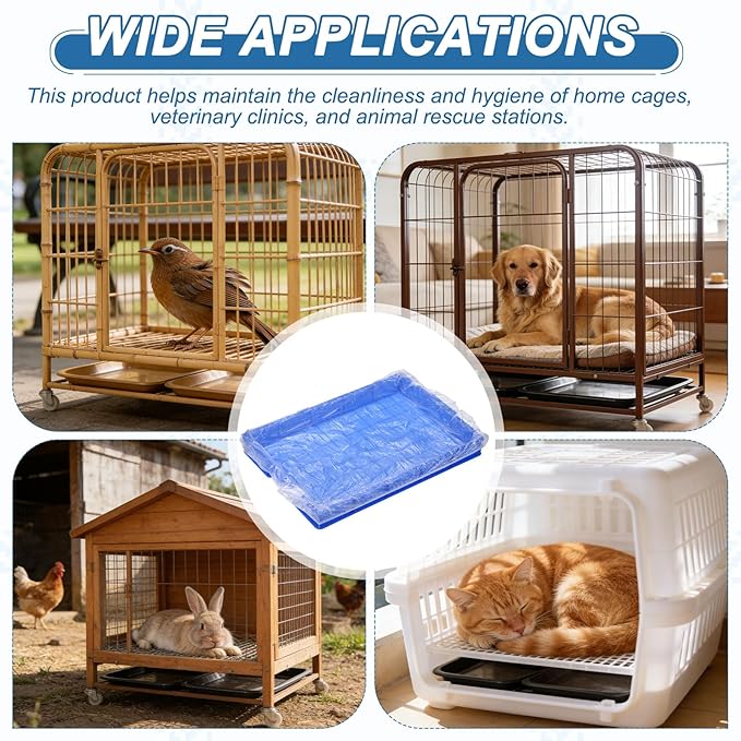 Disposable Bird Cage Liners, Clear Plastic Cage Liners for 24x16 Inch Pallets Tray Universal Elastic Film, (30 Pcs), Intended for Parakeet/Cockatiels/Rabbit/Guinea Pig