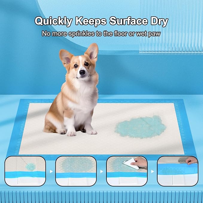 Gardner Pet Ultra Absorbent Thicker Dog Pee Pads Extra Large XL 28"x34" Leak-Proof Odor-Control Blue Puppy Training Pads Full Edge-Wrapping Pad for Dogs, Puppies, Doggie, Cats, Rabbits - 50 Ct