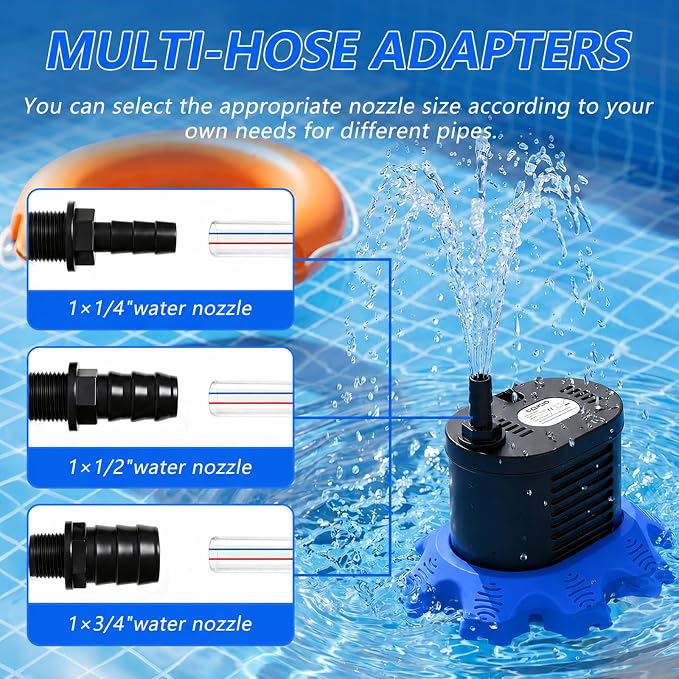Pool Cover Pump Above Ground, 850 GPH Submersible Sump Pump for Pool Drain | 16FT Drain Hose, 25FT Power Cord, 3 Adapters, Safety and Sturdy, Powerful Water Removal for Pool Cover and Above Ground Pool
