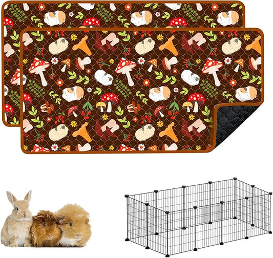 Guinea Pig Cage Liners, 59x31in 2 Pack Washable Guinea Pig Bedding, Waterproof Reusable & Anti Slip, Super Absorbent Guinea Pig Pee Pad for Small Animal, Rabbit, Bunny, Fit for C&C Cage, Brown