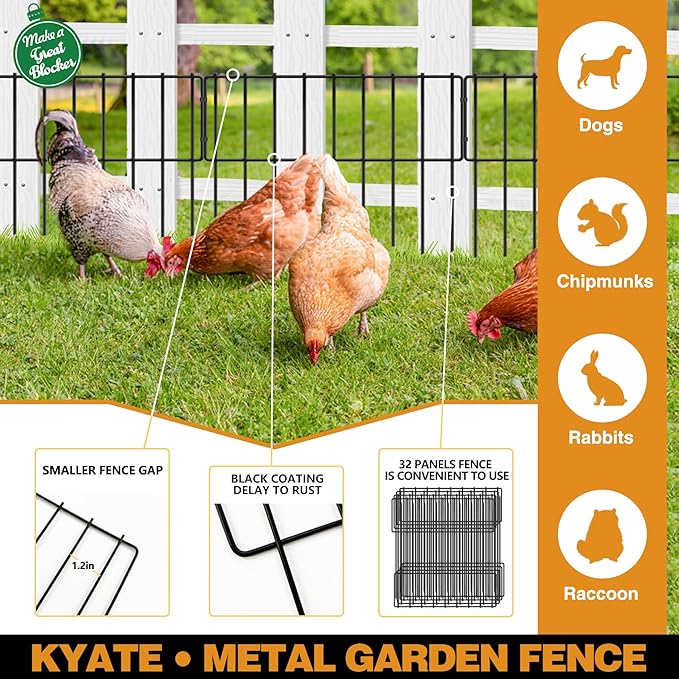 15 Panels Animal Barrier Fence, 15ft(L) X 13inch(H) No Dig Fences Rabbits Barriers, Rustproof Metal Bottom Border Dog Blockers, Ground Stakes Defense for Garden Outdoor Landscape Patio