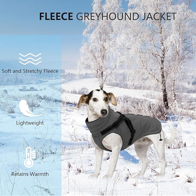 Geyecete Winter Warm Coat Waterproof Dog Winter Jacket with Harness Traction Belt,Pet Outdoor Jacket Dog Autumn and Winter Clothes for Medium, Small Dog-Gray-L