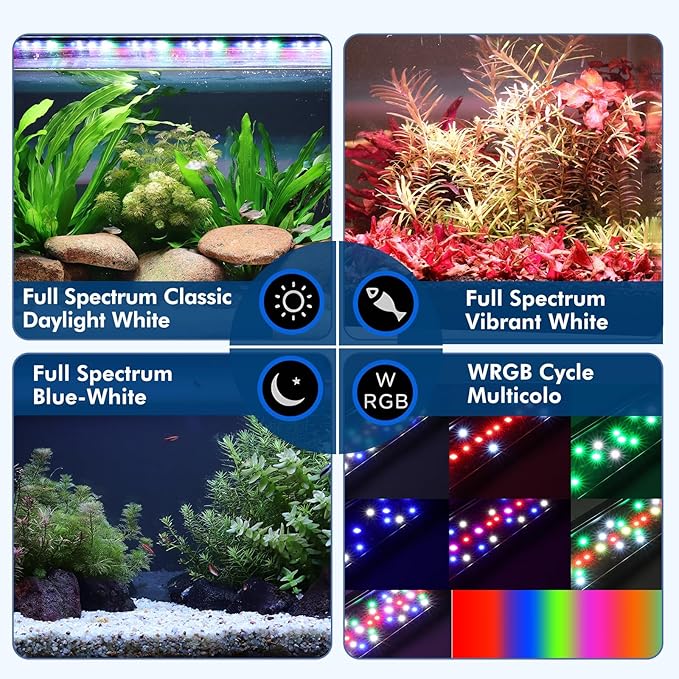hygger Auto On Off Aquarium LED Light, 4 Mode Lighting Full Spectrum Fish Tank Light 24/7 Timer Colorful Fish/Sun/Nightlight/WRGB Cycle for Freshwater