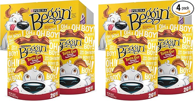 Purina Beggin' Strips Real Meat Dog Treats,Thick Cut Hickory Smoke Flavor - 26 oz. Pouches,(Pack of 4)