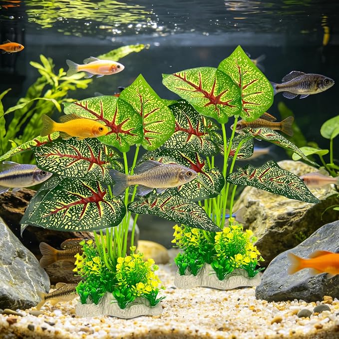 Silk Aquarium Plants 2-Pack 11.8in Tall for Medium to Large Tanks | Soft non-toxic silk, fish-safe, weighted base, bendable stems, ideal for 20+ gal tanks