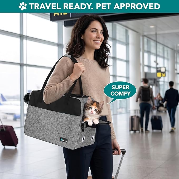 PetAmi Dog Purse Carrier for Small Dogs, Airline Approved Soft Sided Pet Carrier with Pockets, Ventilated Dog Carrying Bag for Puppy Cat, Dog Travel Supplies Bag, Sherpa Bed, Max 12 lbs, Gray