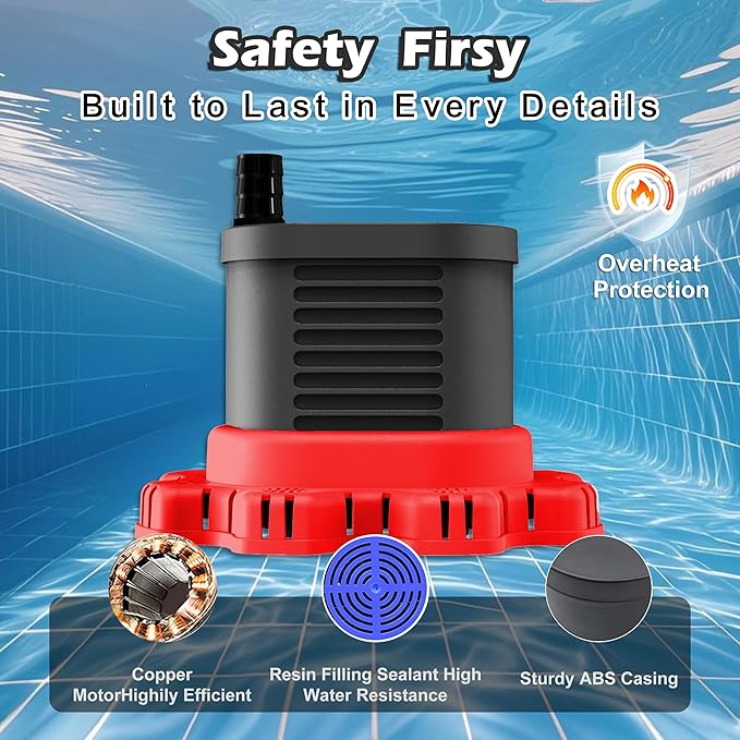 AgiiMan Pool Cover Pump Above Ground - 850 GPH Submersible Water Pump for Pool Draining, Portable Small Sump Pumps with 16' Drainage Hose and 25' Power Cord, 3 Adapters, Black