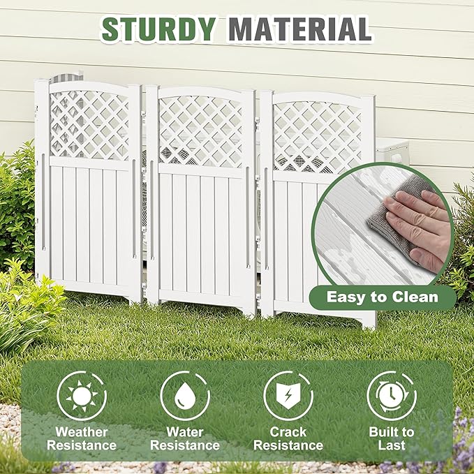 Greesum Outdoor Air Conditioner Fence, Privacy Screen 4 Panels for Trash Can Enclosure&Pool Equipment, White