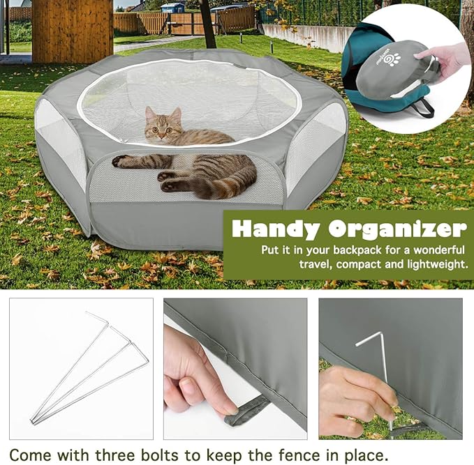 VavoPaw Small Animals Playpen, Waterproof Breathable Indoor Pet Cage Tent with Zipper Cover, Portable Outdoor Exercise Yard Fence for Kitten Hamster Bunny Squirrel Guinea Pig Hedgehog, Gray