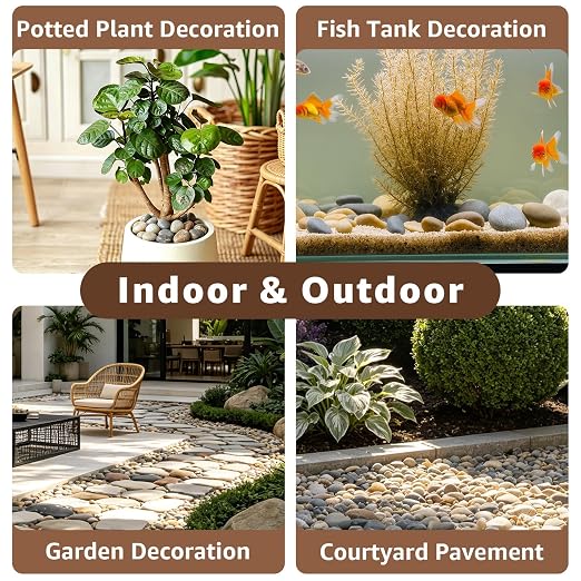 10lbs Natural River Rocks, 1''-2'' Decorative Stones, Aquarium Pebbles | Water-Washed Natural Finish, Hand-Picked, for Plants, Fish Tank, Garden, Paving, Fountain, Walkways and Outdoor Landscaping