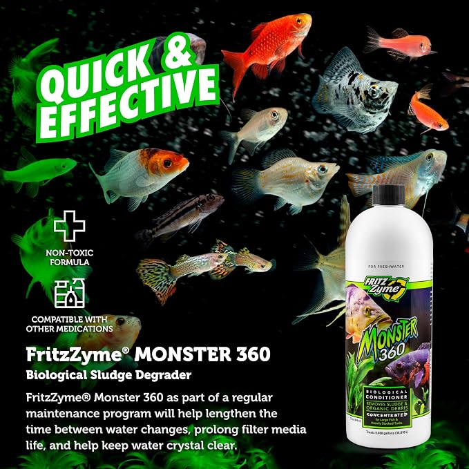 Fritz Aquatics 75032 FritzZyme Monster 360 Concentrated Biological Conditioner for Fresh Water Aquariums, 32-Ounce