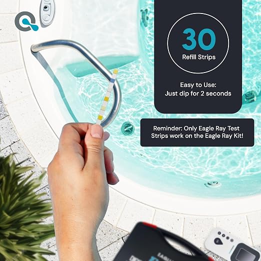 AquaDoc Eagle Ray Digital Water Test Kit for Pool & Spa with 30 Test Strips | Includes a Digital Water Tester and Hot Tub Test Strips for pH, Chlorine, Bromine, Alkalinity, Hardness And Cyanuric Acid