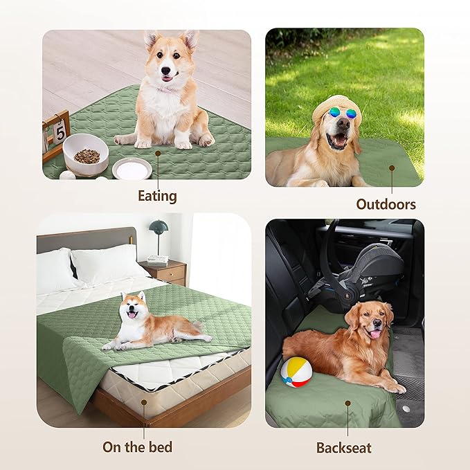 gogobunny 100% Double-Sided Waterproof Dog Bed Cover Pet Blanket Sofa Couch Furniture Protector for Puppy Large Dog Cat, Reversible (82x82 Inch (Pack of 1), Dark Green/Light Green)