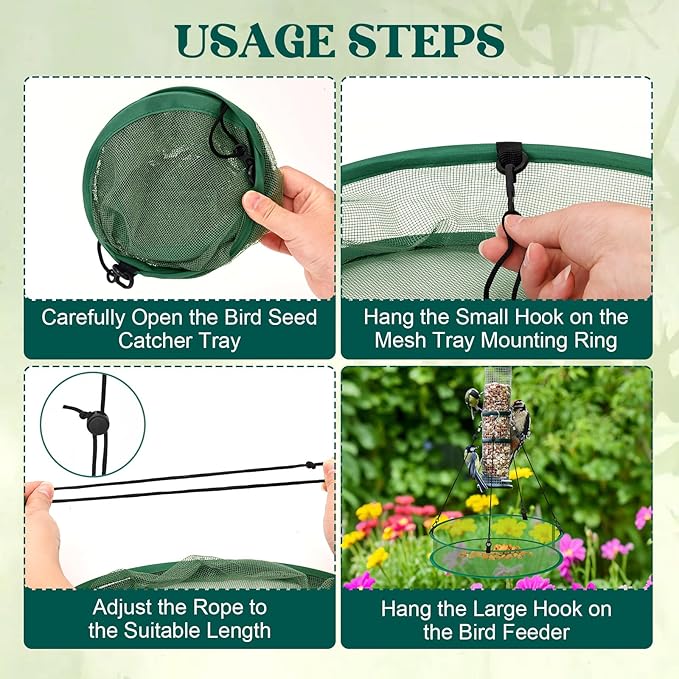 Bird Seed Catcher for Outdoor Feeders, Adjustable Hanging Trays with 4in Anti-Spill Height, Hanging Hoop Bird Seed Catcher Tray for Hummingbird Feeders Outdoor Garden Accessories, 16inch