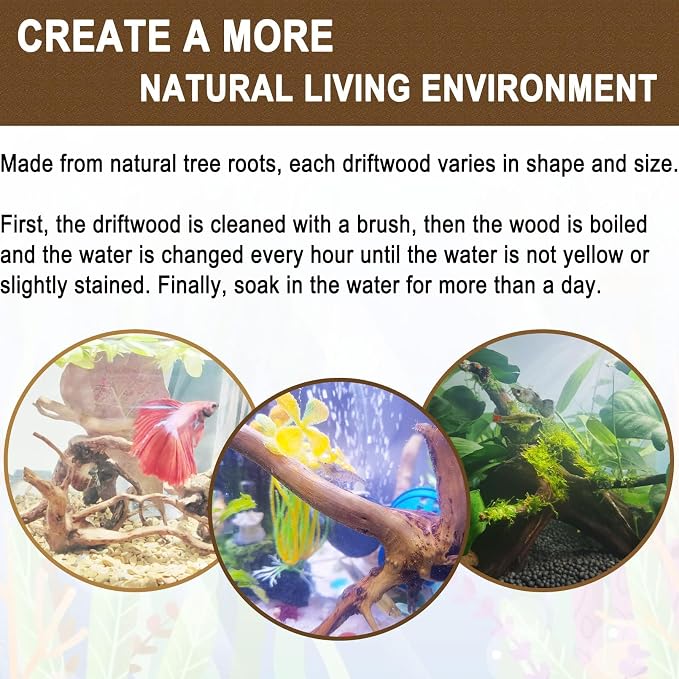 kathson 4Pcs Aquarium Driftwood, 4"-7" Small Natural Wood Driftwood Tree Fish Tank Decoration Assorted Branches Ornament for Fish, Shrimp, Aquatic Animals Play