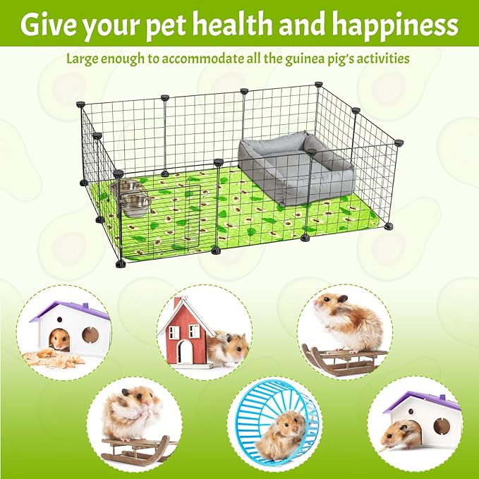 Huhumy 2 Pcs 47 x 24 Inch Guinea Pig Washable Cage Liners Reusable Mat Non Slip Absorbent Guinea Pig Pads for Small Animals Bedding Hamster Rabbit Rat(Cute Style)
