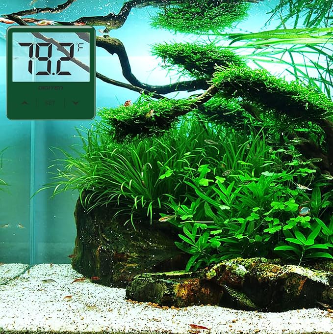Aquarium Thermometer, Fish Tank Thermometer with Large LCD Display, Stick-on Tank Temp Sensor Ensures Accurate Reading, No Wires C/F Switch