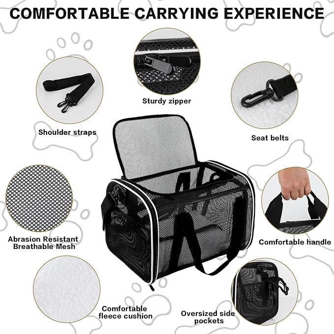 Cat Carrier Dog Carrier Pet Carriers Soft-Sided Cats Bag Animal Carriers Puppy Carrying Bag TSA Airline Approved Small Dog Carrier Soft Sided, Collapsible Travel Carriers for Big Cats(Up to 16lbs),