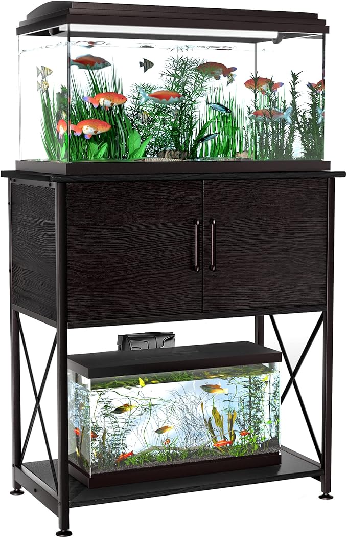 Herture 20-29 Gallon Aquarium Stand Metal Frame Fish Tank Stand with Cabinet Storage, for 20 Gallon Long Aquarium,30.7" L*16.5" W Tabletop,330LBS Capacity Black PG01YGB