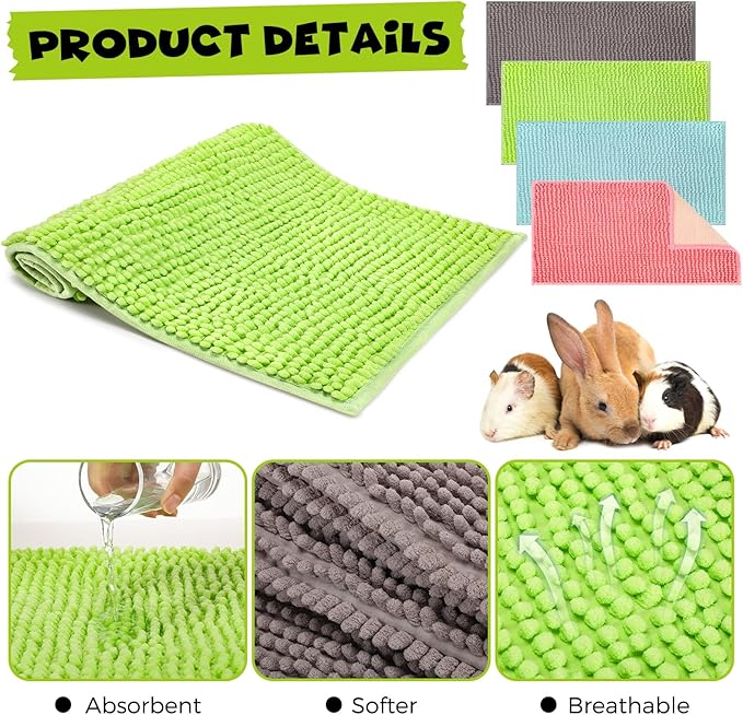 Barydat 8 Pcs Guinea Pig Cage Liner for Guinea Pig Cage Bedding Reusable Rabbit Mat Pad Washable Training Pad Animal Sleeping Bedding Mat(47x24'',Gray, Green, Pink, Blue)