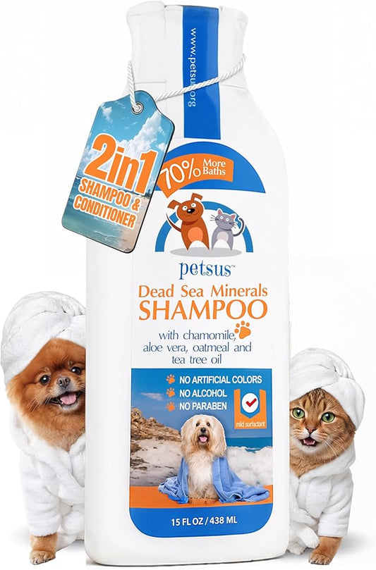 Anti-Itch Relief Dog & Cat Shampoo + Conditioner with Dead Sea Minerals, Hypoallergenic for Sensitive & Allergic Skin, Natural Deodorizing Coat Wash, 15 fl oz