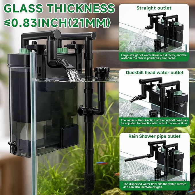 External Hang On Back Canister Aquarium Filter,Quiet Fish Tank Filter with 3-Stage Filtration,Anti-Dry Burn Motor,132GPH Adjustable Flow,Duckbill Nozzle,Shower Spray Bar